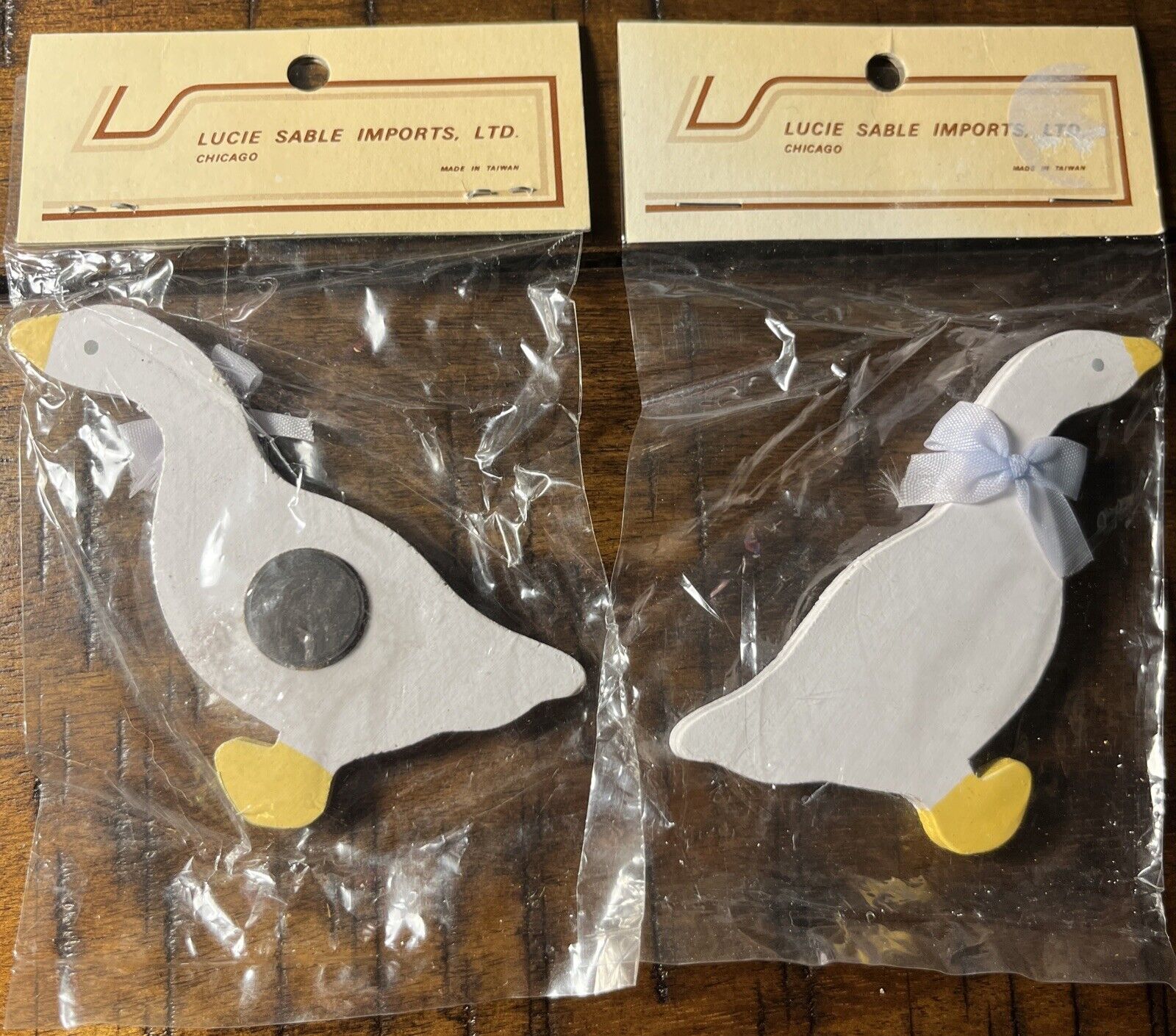 Vintage Lucie Sable Wooden Goose Refrigerator Magnets Chicago Made Mothers Day