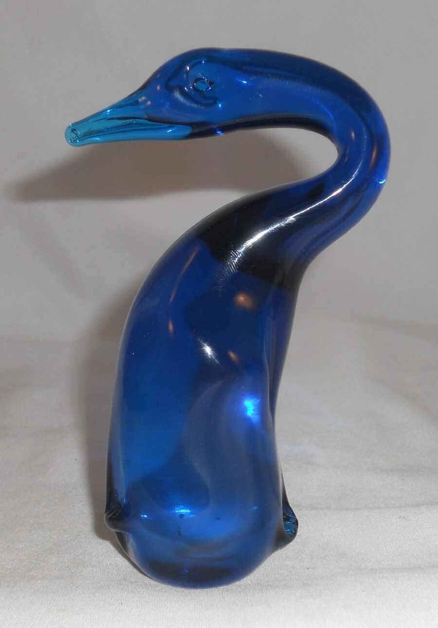 Vintage Cobalt Blue Art Glass Figural Paperweight Form of Standing Penguin