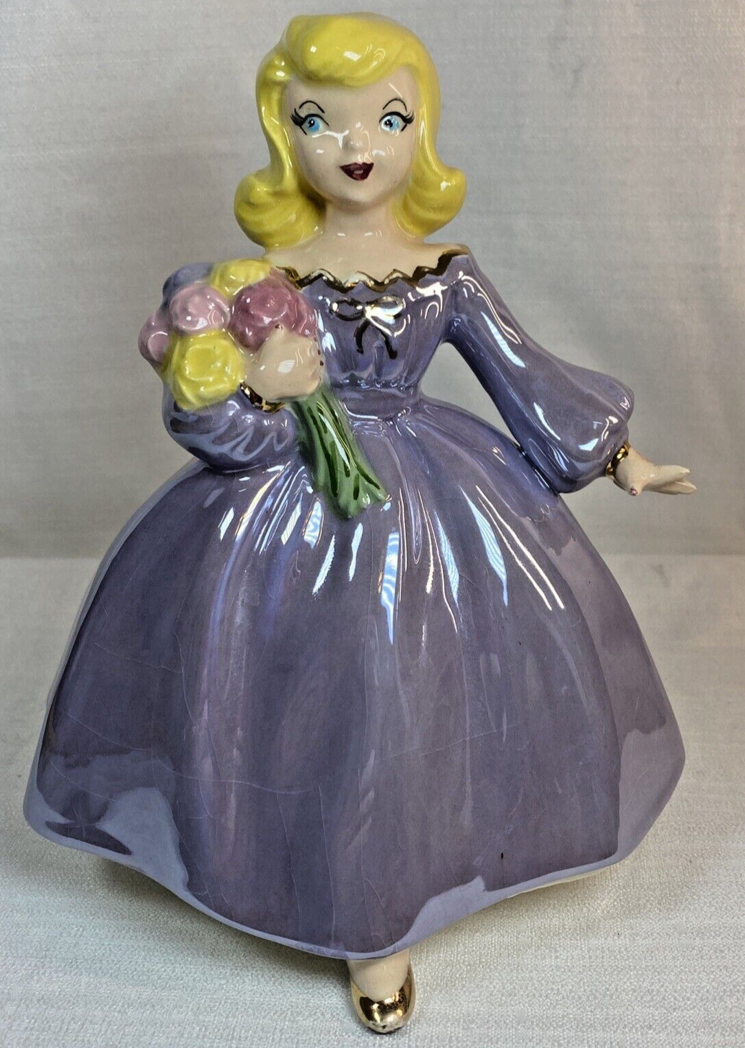 Vintage Holland Mold Girl With Purple Dress & Flowers Figurine 6 3/4