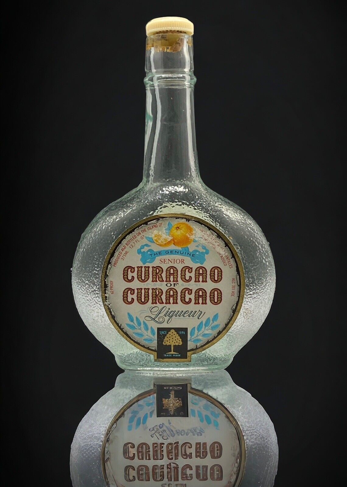 THE GENUINE SENIOR CURAÇAO OF CURAÇAO Empty Liqueur  Bottle 375 ML  7.5” Tall