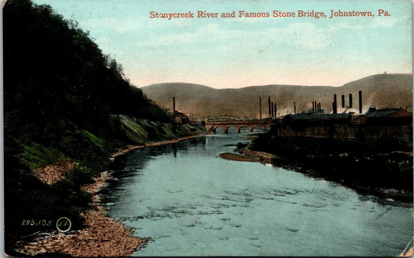 Vtg Johnstown Pennsylvania PA Stonycreek River & Stone Bridge 1909 Postcard