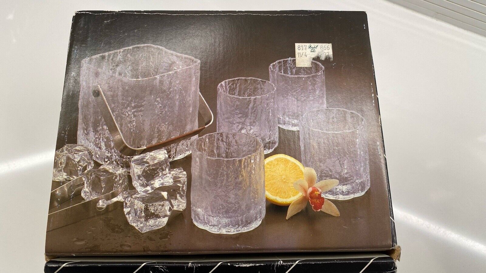 NOS Vintage HOYA Studio Nova FrostFire BARWARE SET Ice Bucket & Glasses