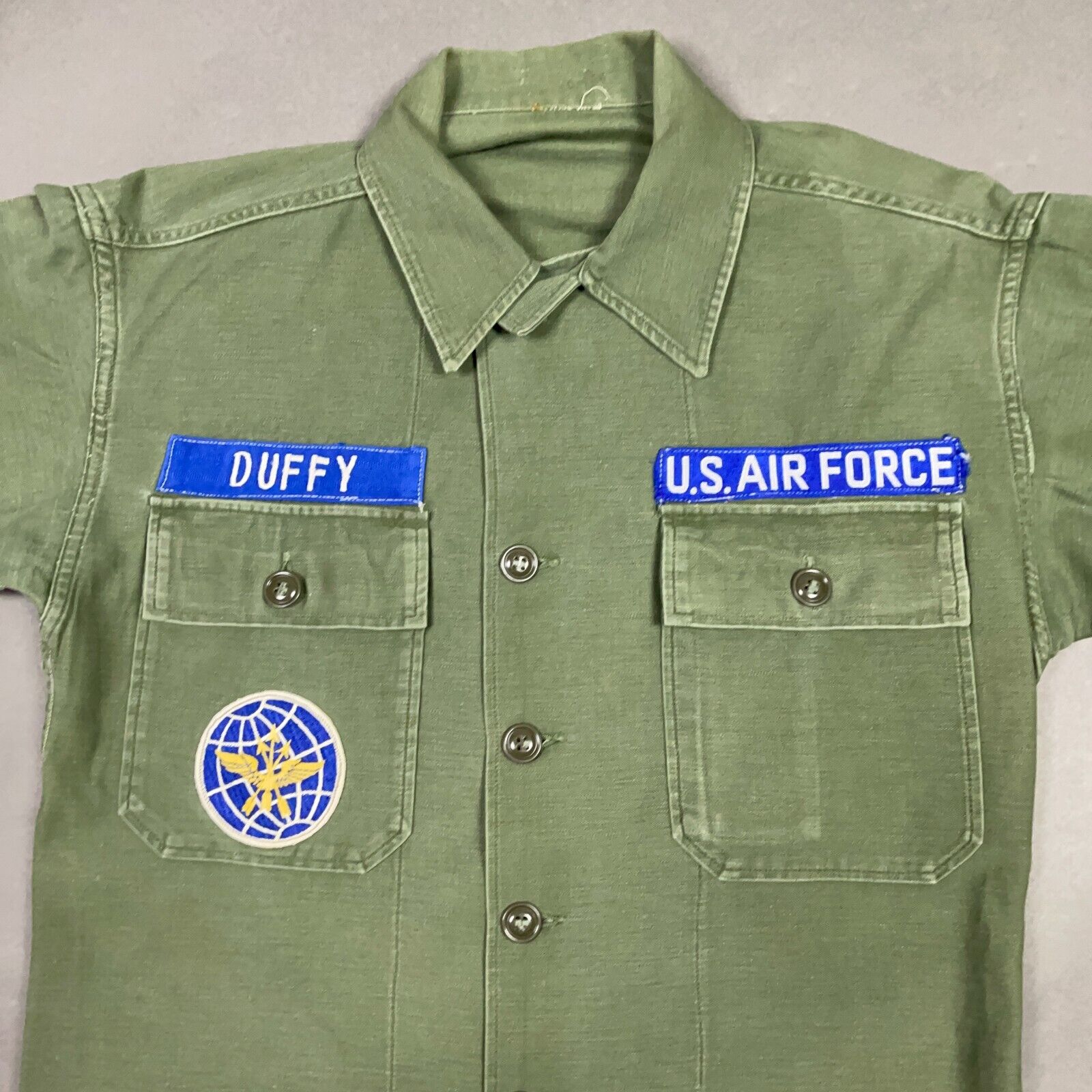 Vintage Air Force Shirt Mens Medium Green Olive Drab US Military USAF Utility