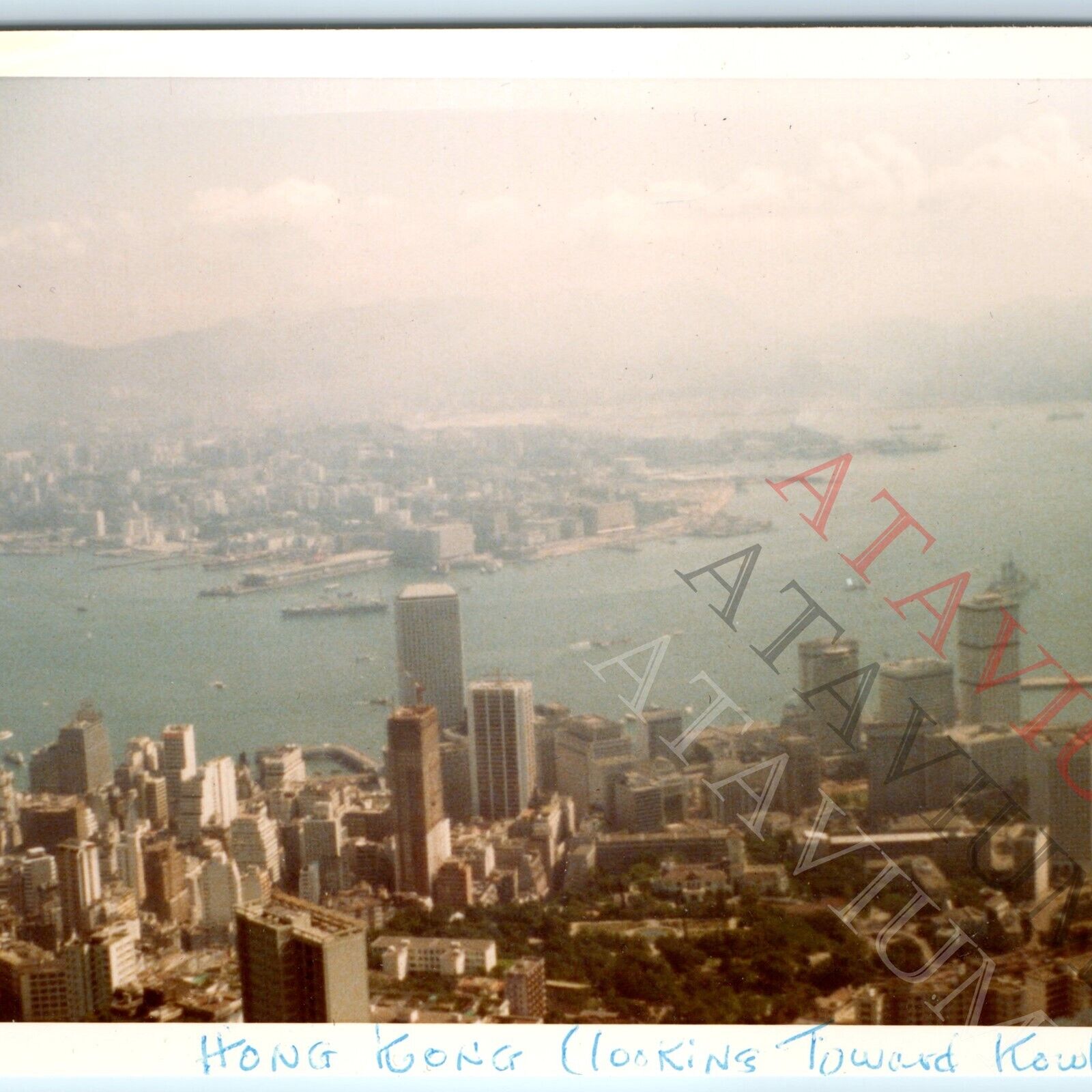 1976 Hong Kong Downtown Color Snapshot Birds Eye Kowloon Victoria Harbor HK C52