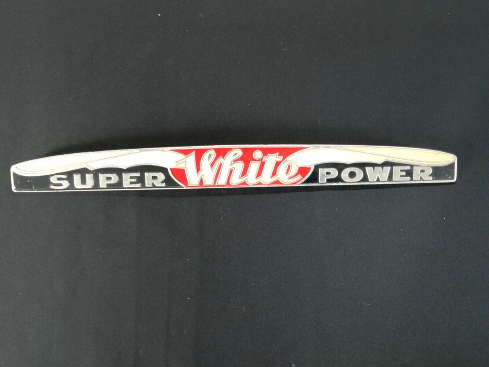 VINTAGE  WHITE  TRUCK SUPER POWER EMBLEM nameplate, authentic original GREAT 