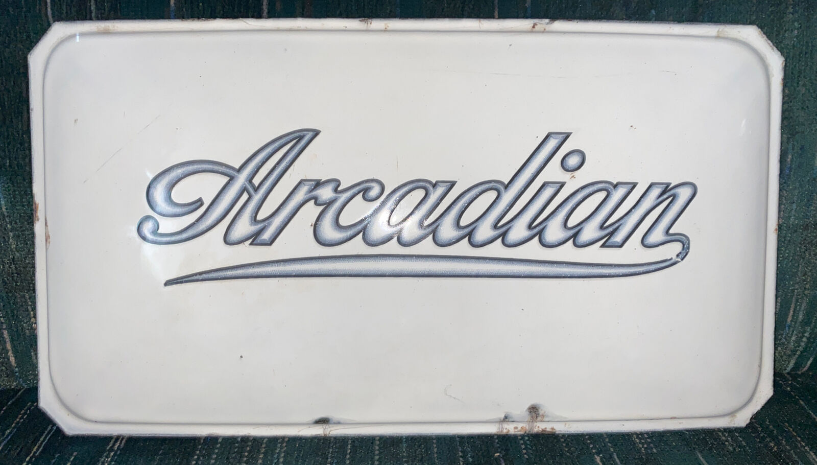 RARE OLD ORIGINAL  Arcadian PORCELAIN STORE SIGN 13” X 7”