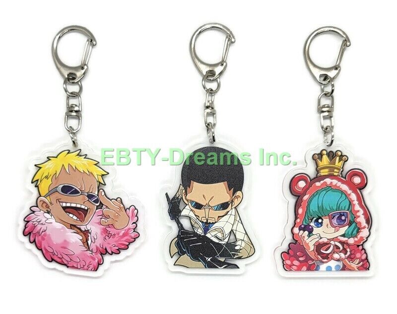 Set of 3 OP Anime Acrylic Keychain Doflamingo Joker, Vergo, Sugar v1