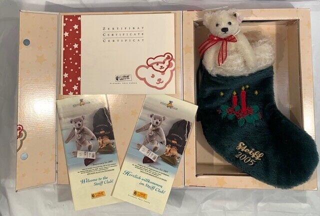 2005 Steiff Blonde Teddy Bear Christmas Stocking Limited Edition WITH  BOX & COA