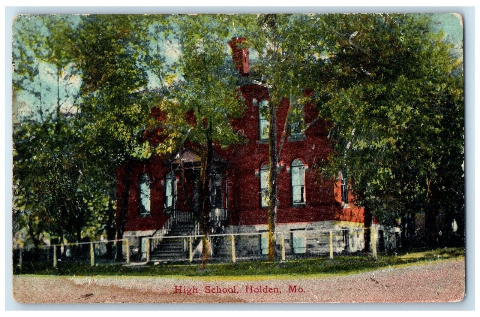 c1910 High School Exterior Building Holden Missouri MO Vintage Antique Postcard