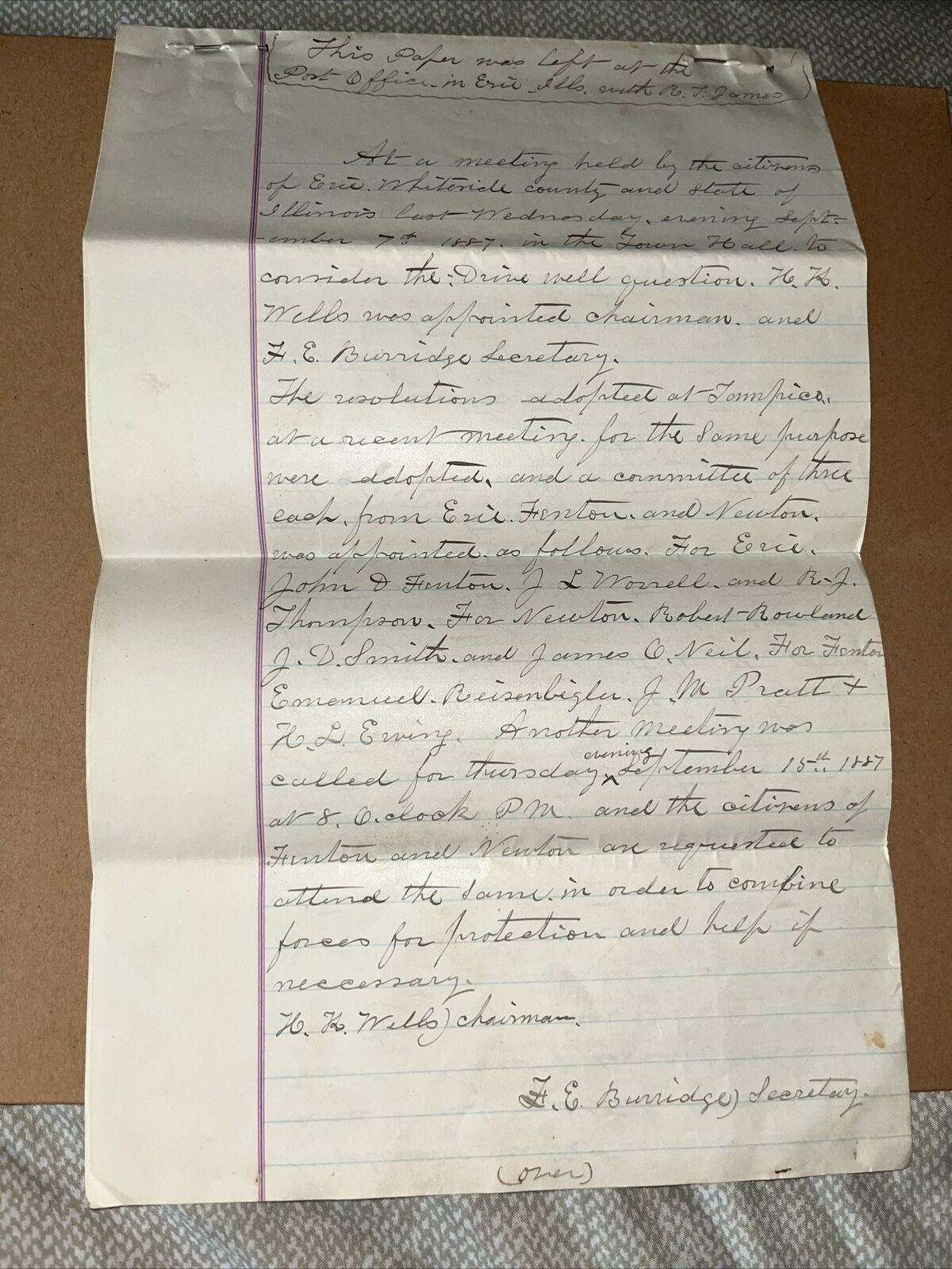 Antique Minutes From Whiteside County Illinois Citizens Meetings on Driven Wells