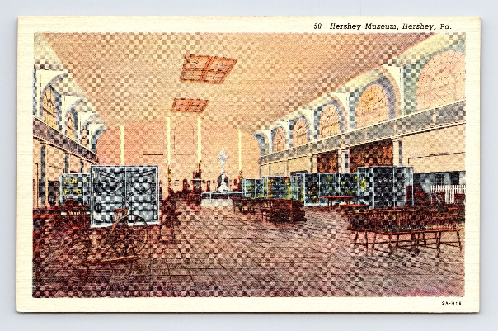 c1939 Linen Postcard Hershey PA Pennsylvania Hershey Museum Interior