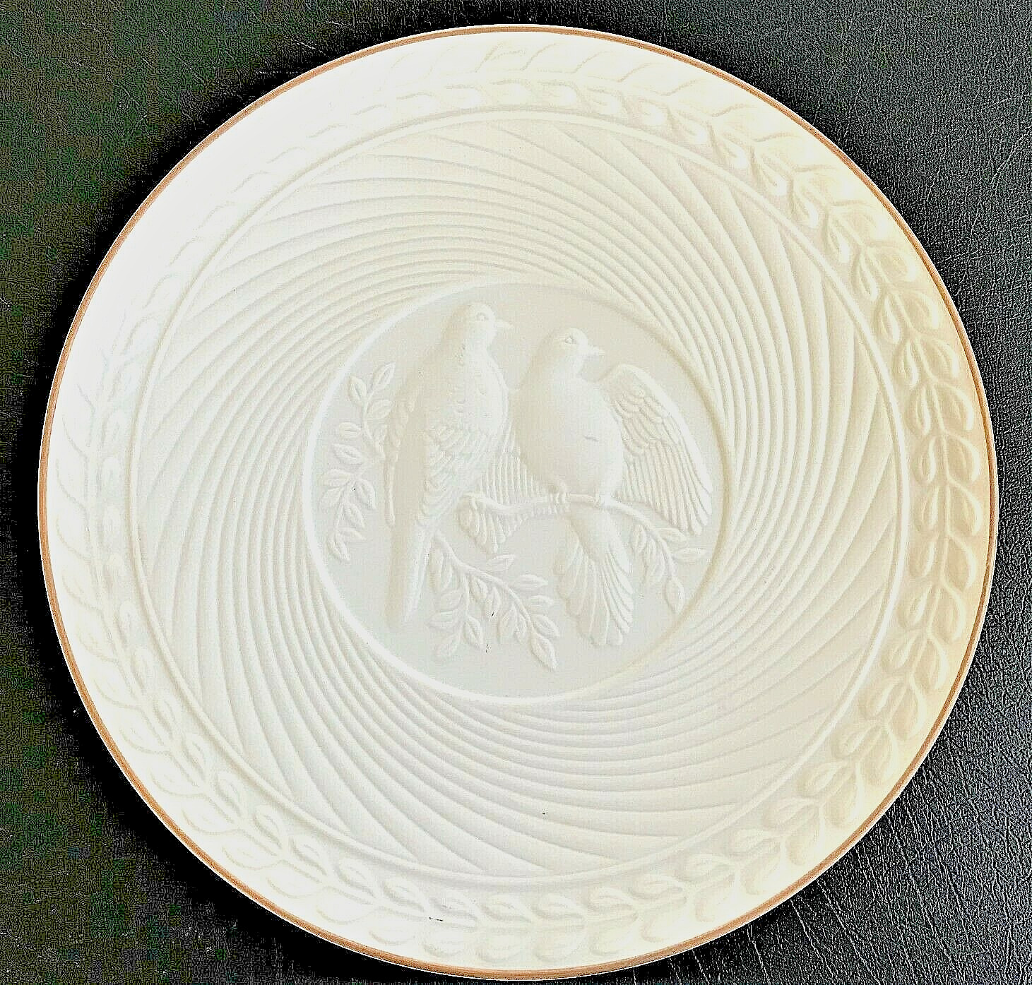 Ornate Porcelain Bisque Wedding Plate White Doves 14K Gold Trim