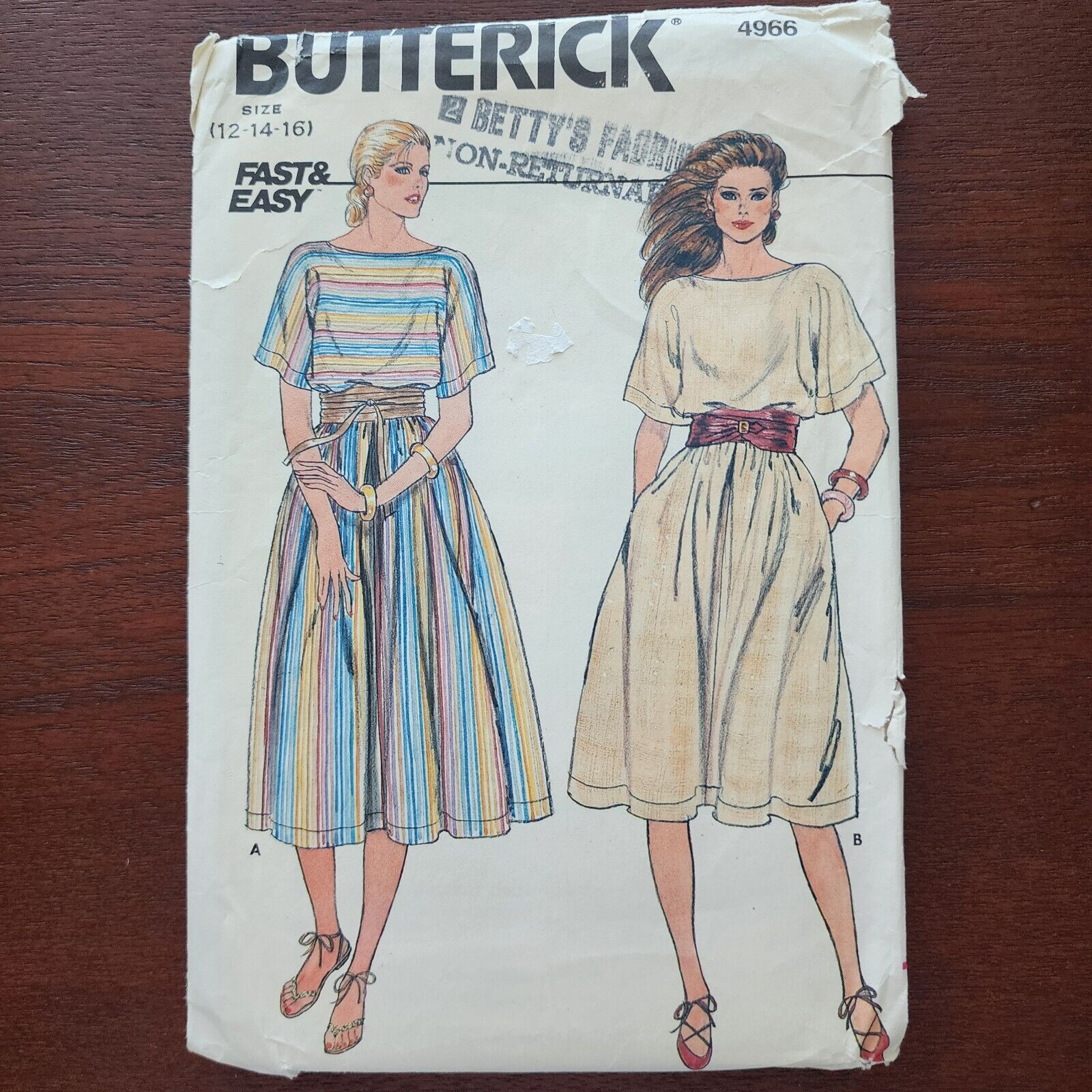 Vintage 1980’s Butterick Pattern 4966, FF, Dress, Size 6-10