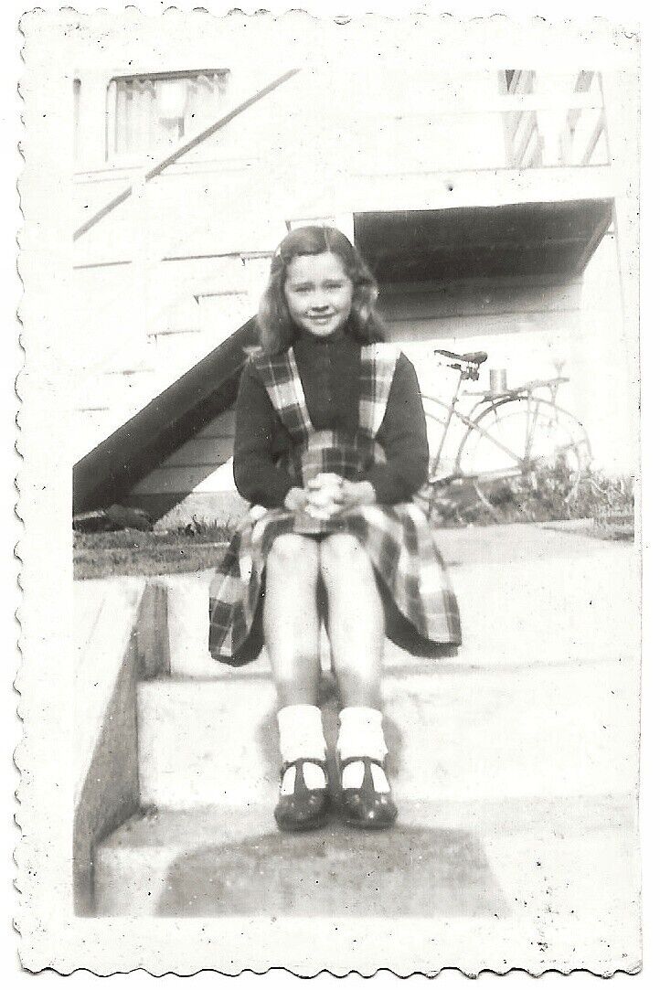 Vintage Photo of Pretty Pre Teen Girl Wearing a Plaid Dress & Mary Jane Shoes 👞