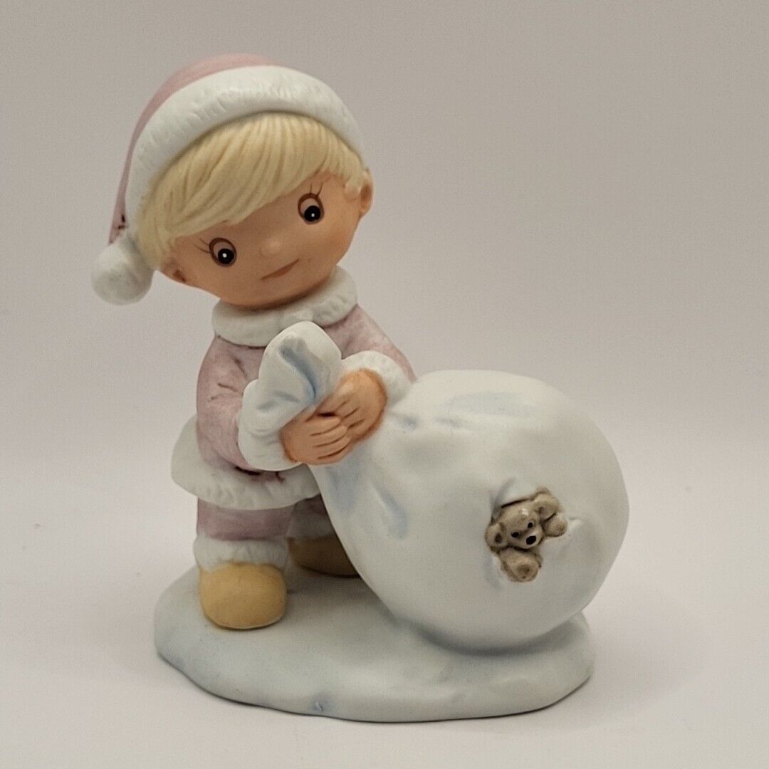 HOMCO Little Girl Child with Gift Sack Xmas Porcelain # 5613 Figurine  FS