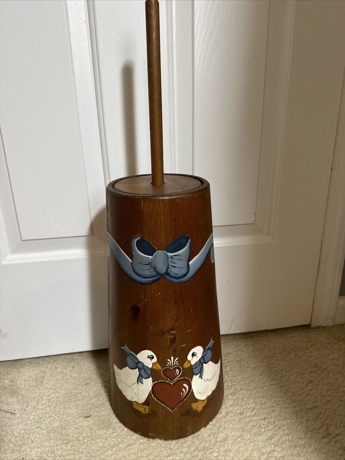 Vintage Wooden Butter Churn Handpainted Design Country Decor Ducks Hearts Bow