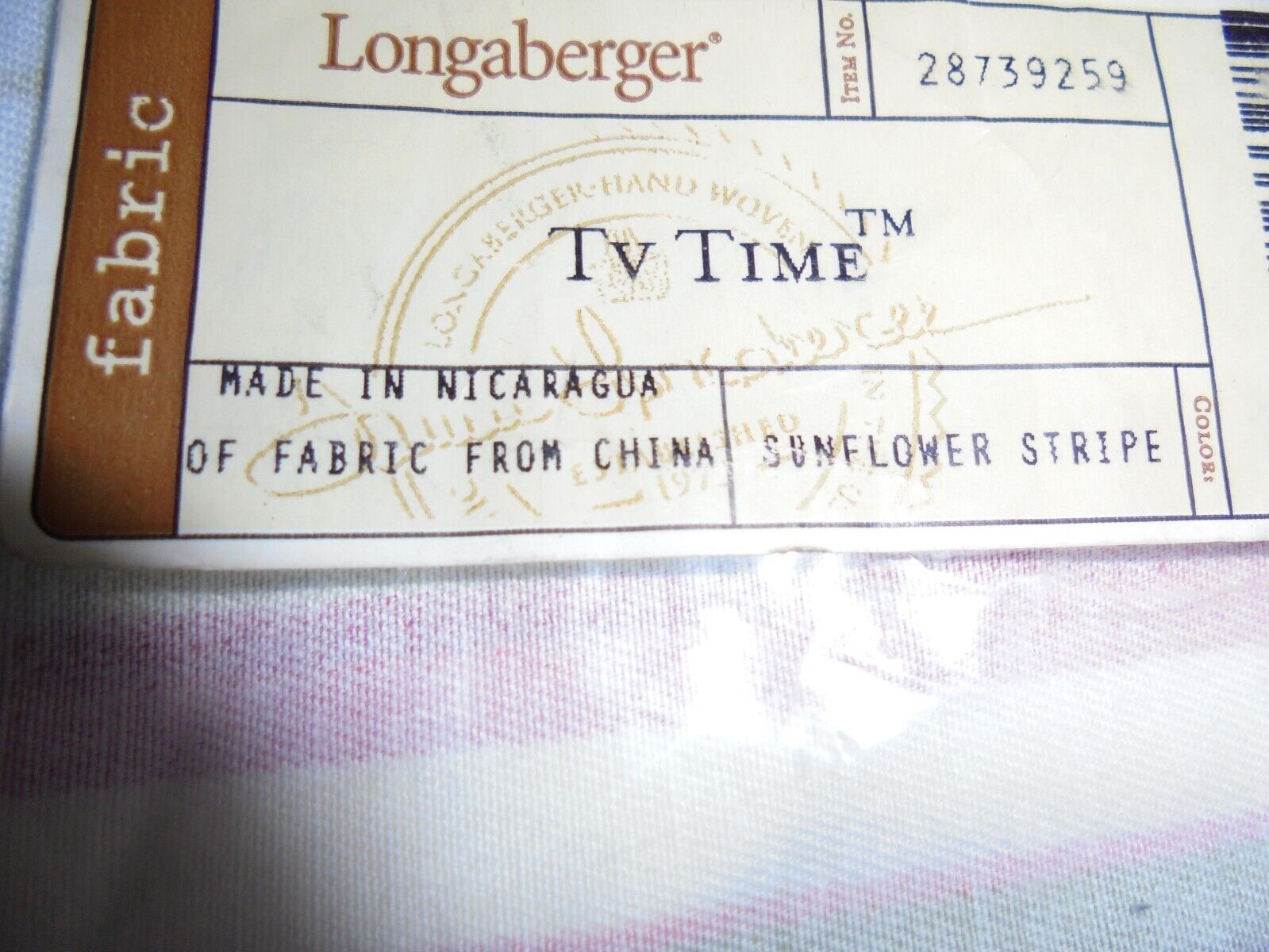 Longaberger Sunflower Stripe Regular TV Time Basket Liner #28739259 - NEW