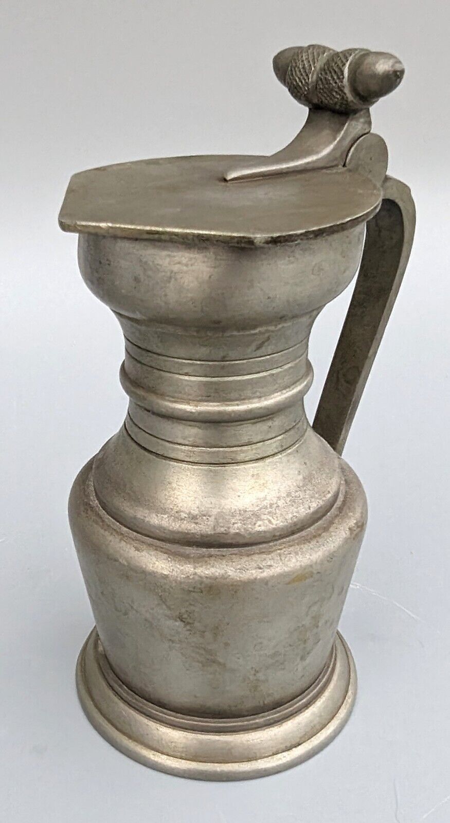 VTG German Pewter Pitcher Weygang Stamped Lid August Weygang w/ Double Acorn Top