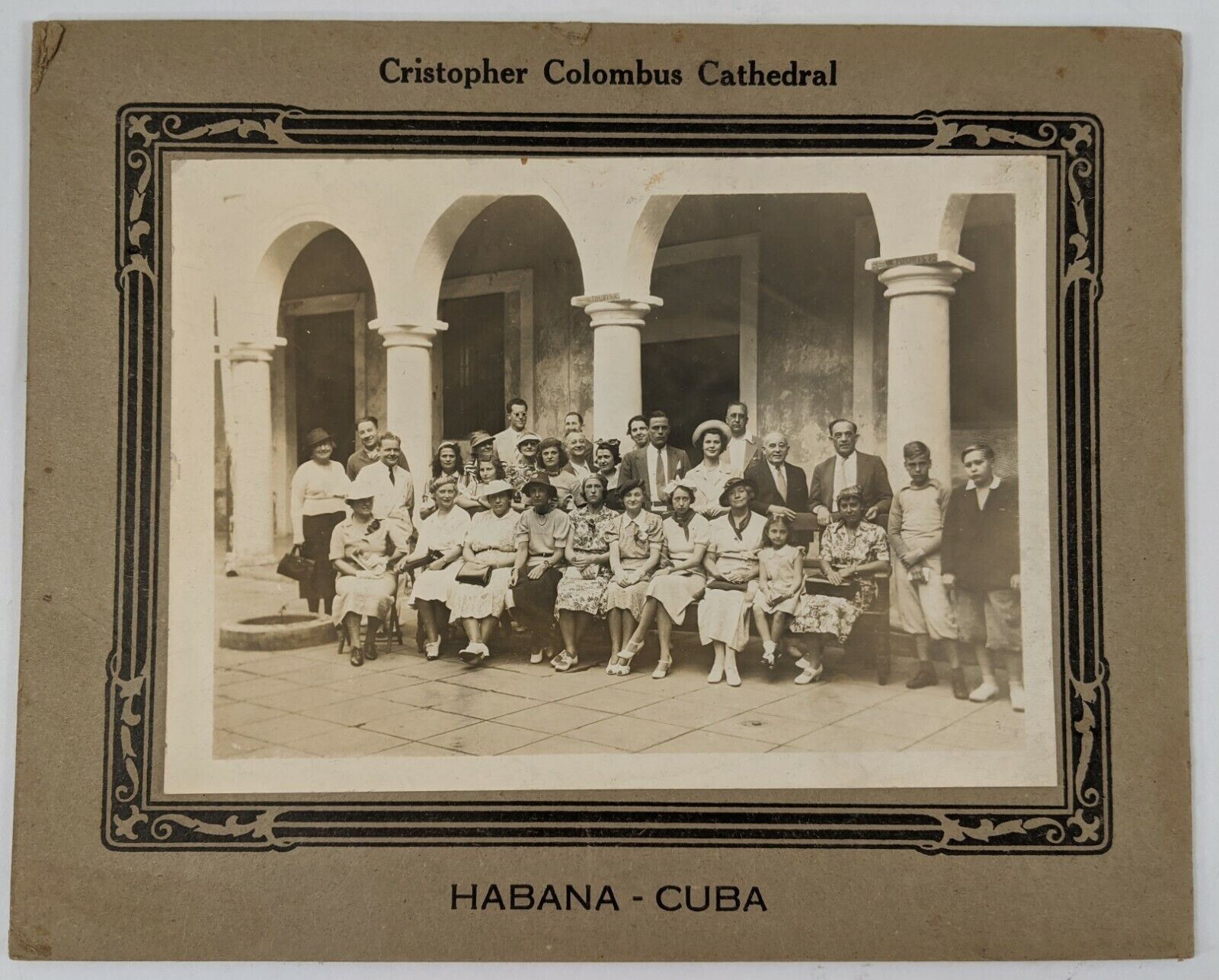 1930\'s Group Photo Habana Havana Christopher Columbus Cathedral Cuba B&W
