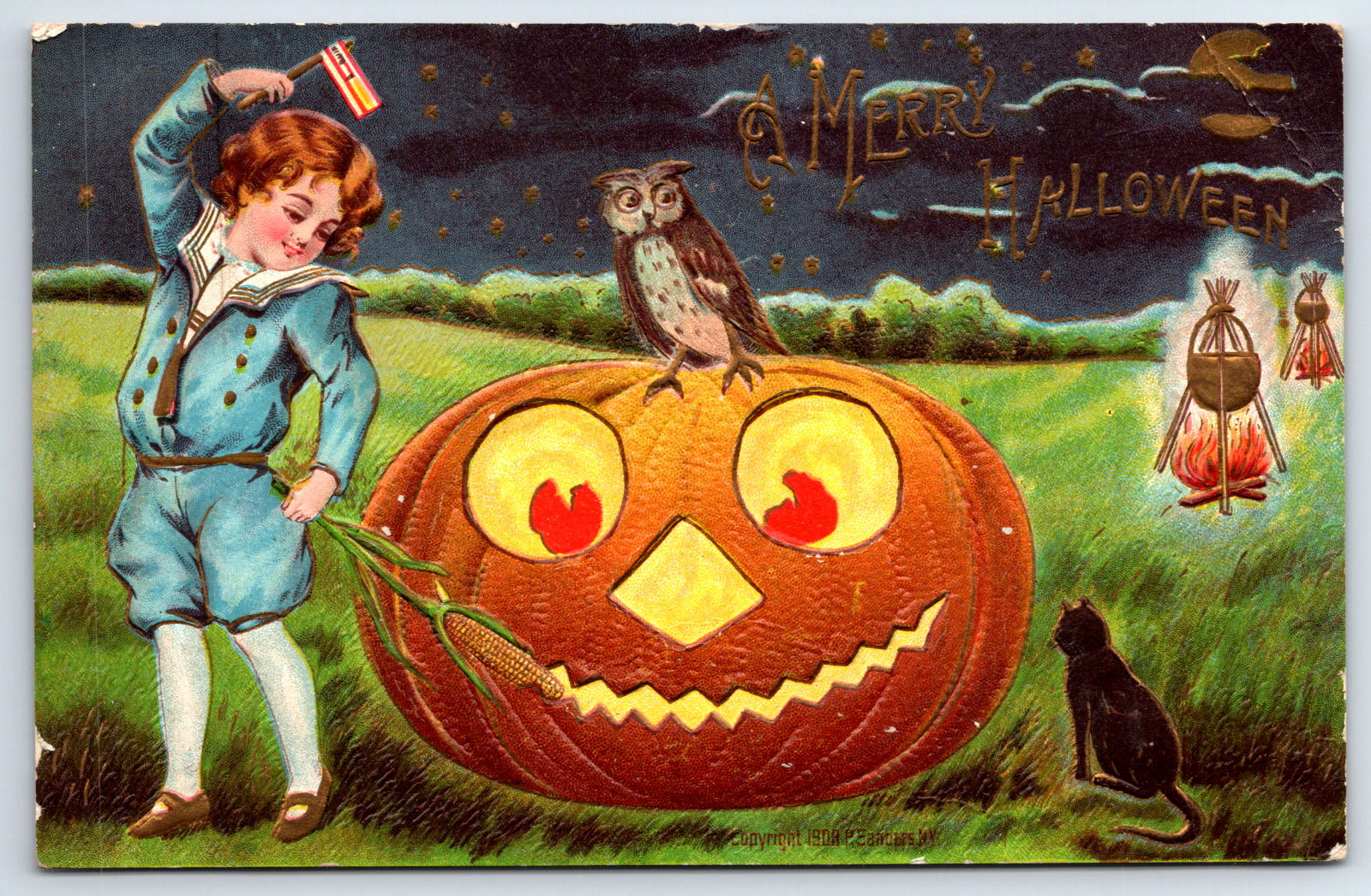 A Merry Halloween Vintage Postcard