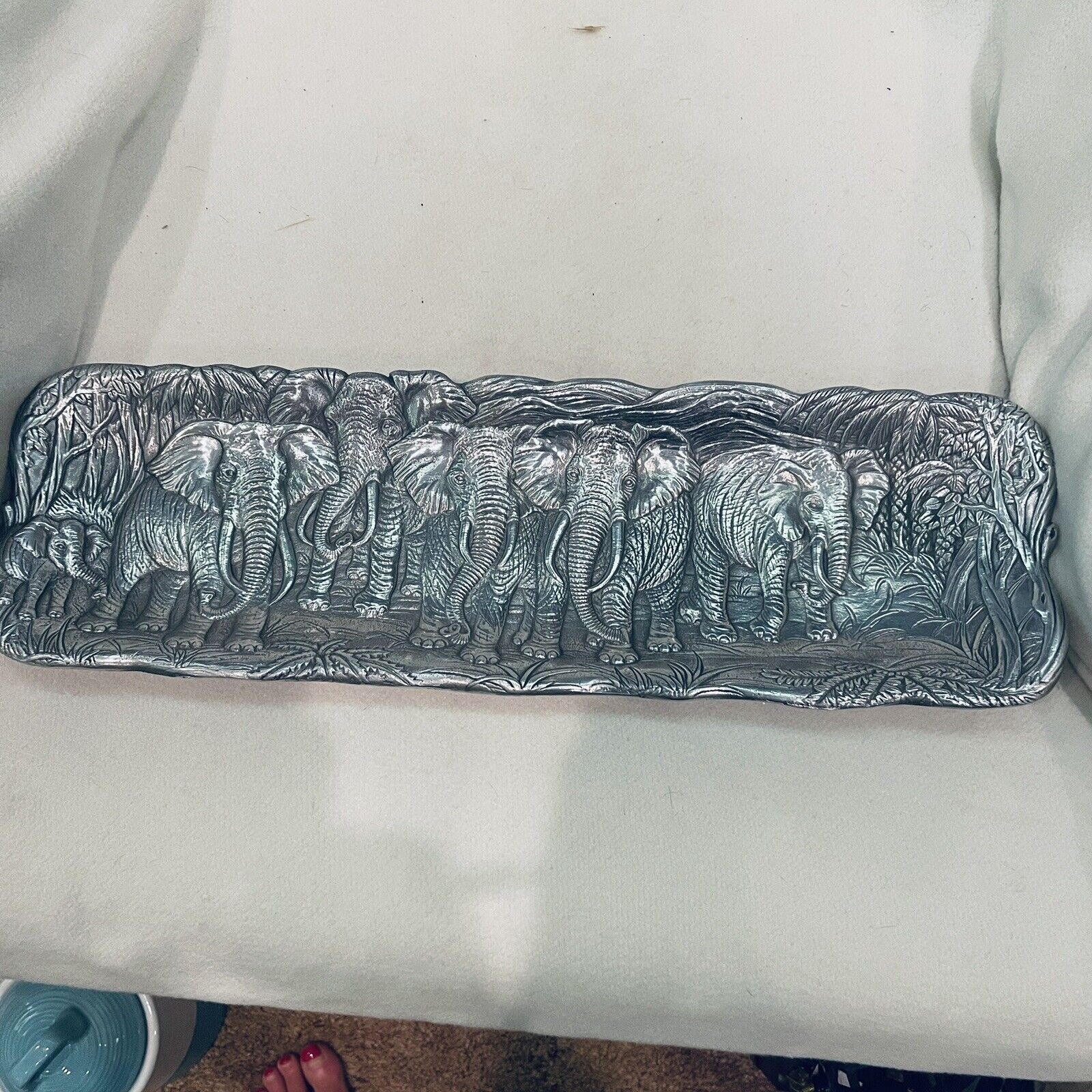 Vintage Arthur Court Hammered Aluminum Serving Tray / With African Elephants