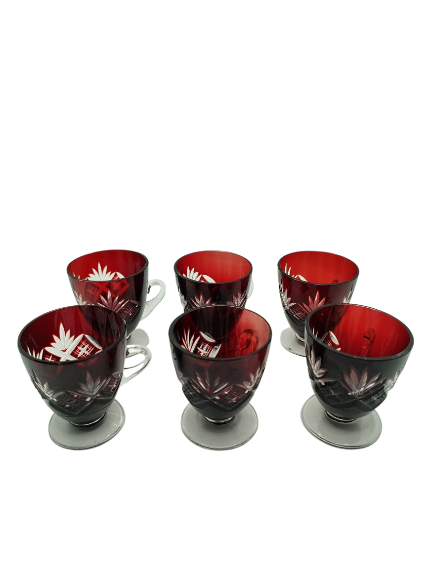 Vintage Cranberry Glass Aperitif Cups Boxed Set of 6