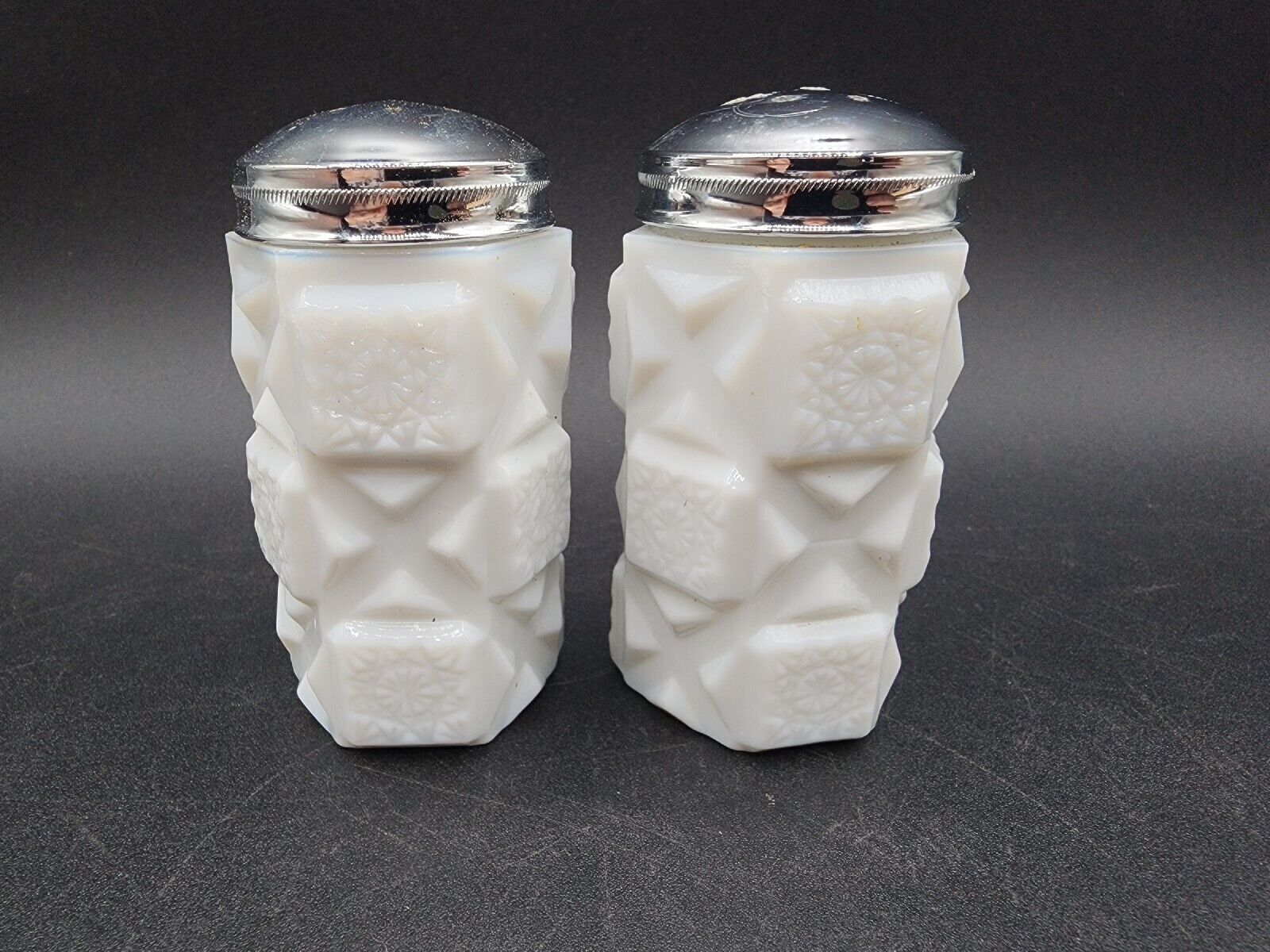 Westmoreland Old Quilt Thick Milk glass salt and pepper shakers