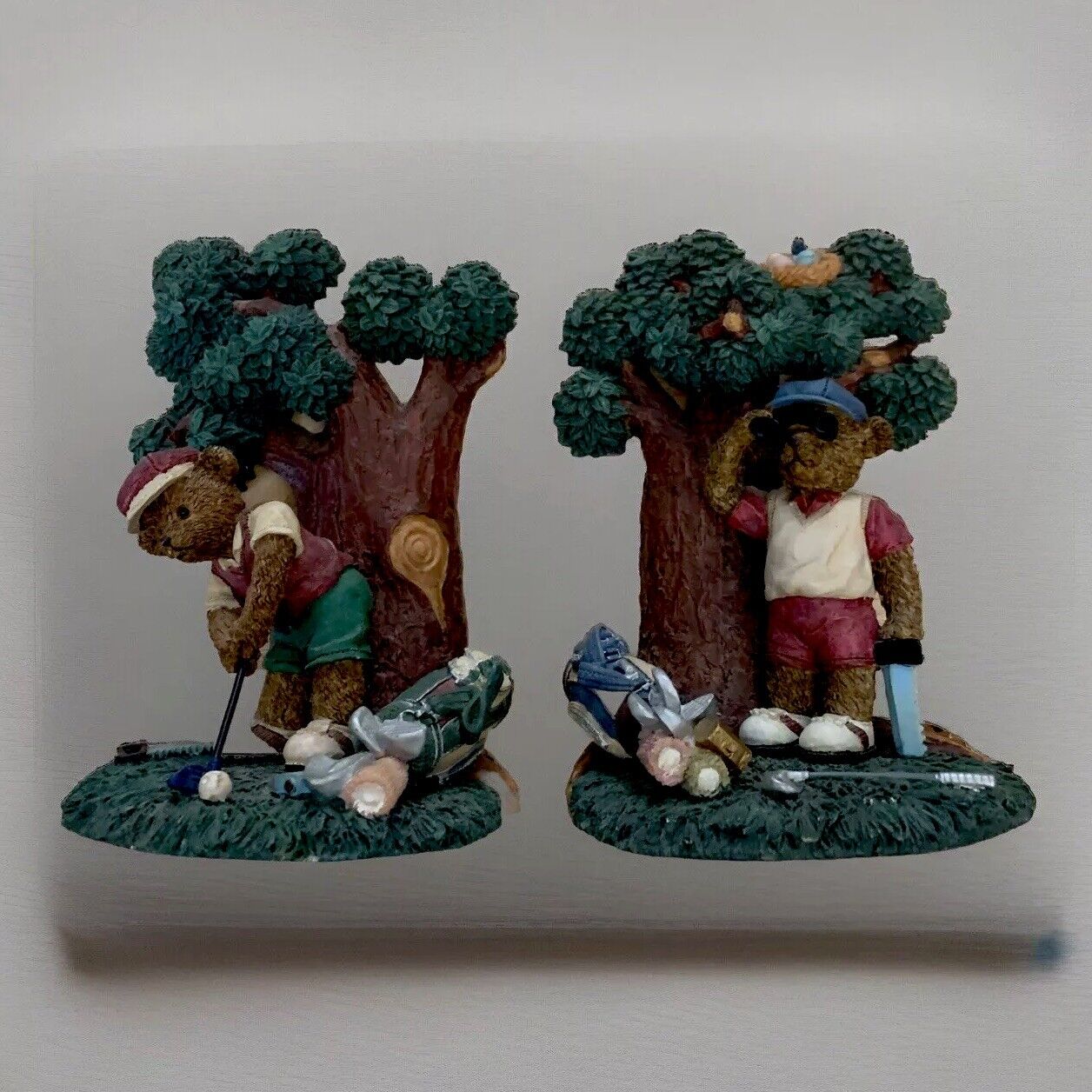 Herco figurines teddy bear golf theme  book ends. Great Gift For Golfing Fans.