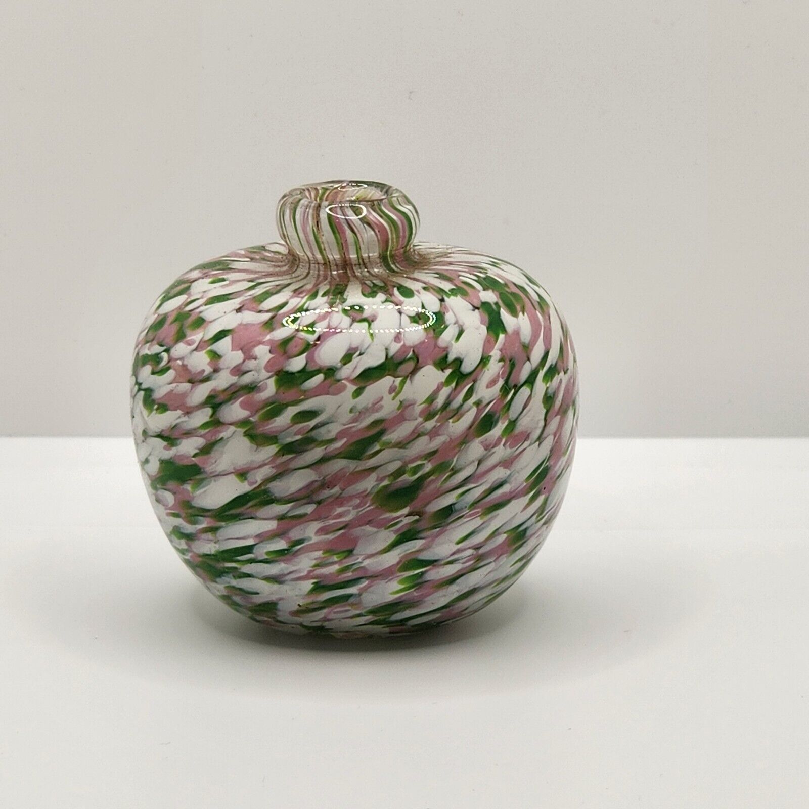 Hand Blown Art Glass Bud Small Vase Pink Green White Swirl Murano Style 