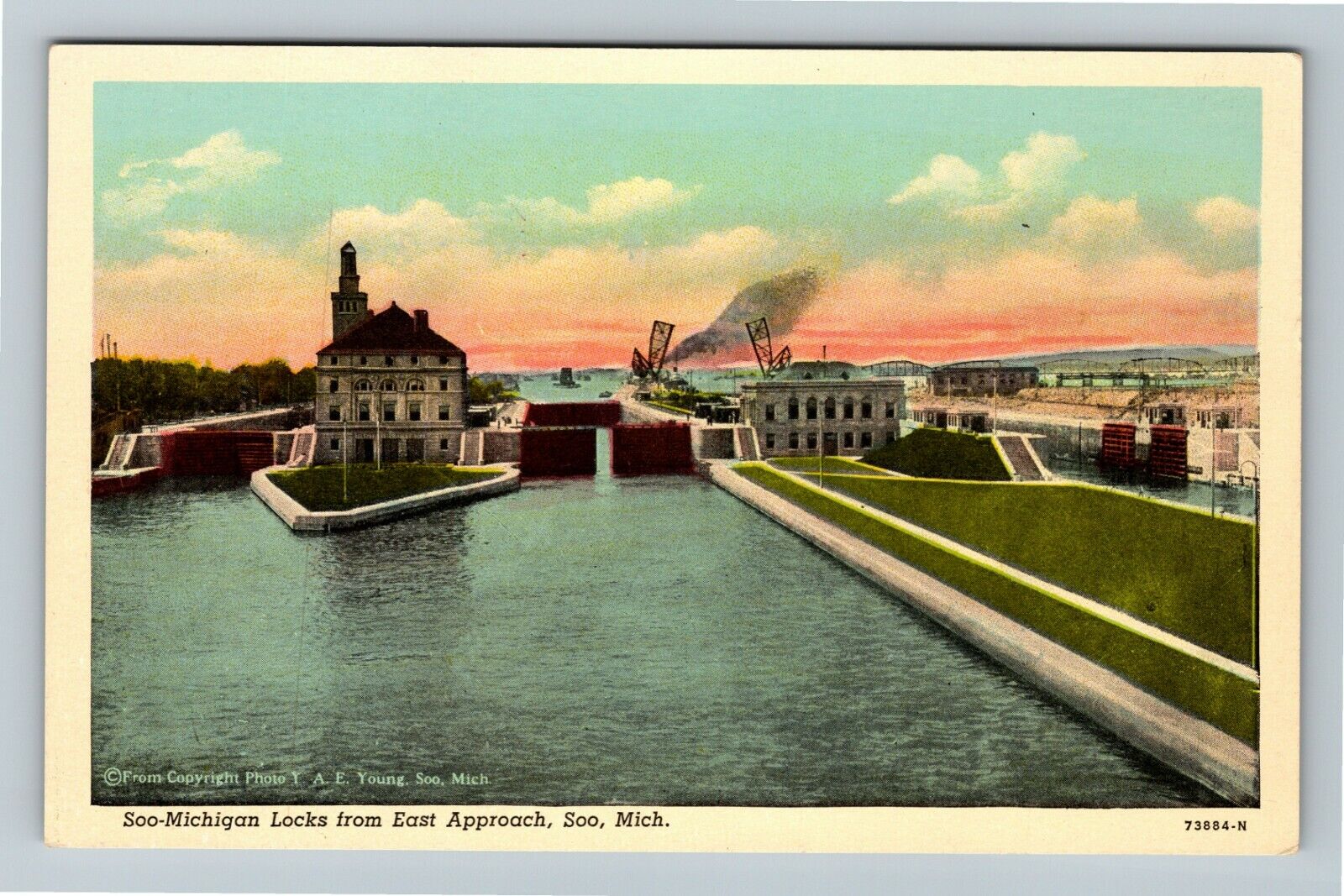 Soo Sault Marie MI-Michigan, Soo Michigan Locks, Vintage Postcard