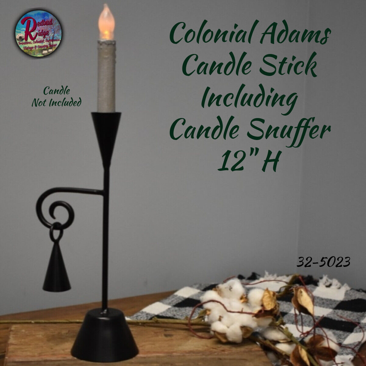 Adams Colonial Vintage Candlestick Early American Taper Candle Holder w/Snuffer