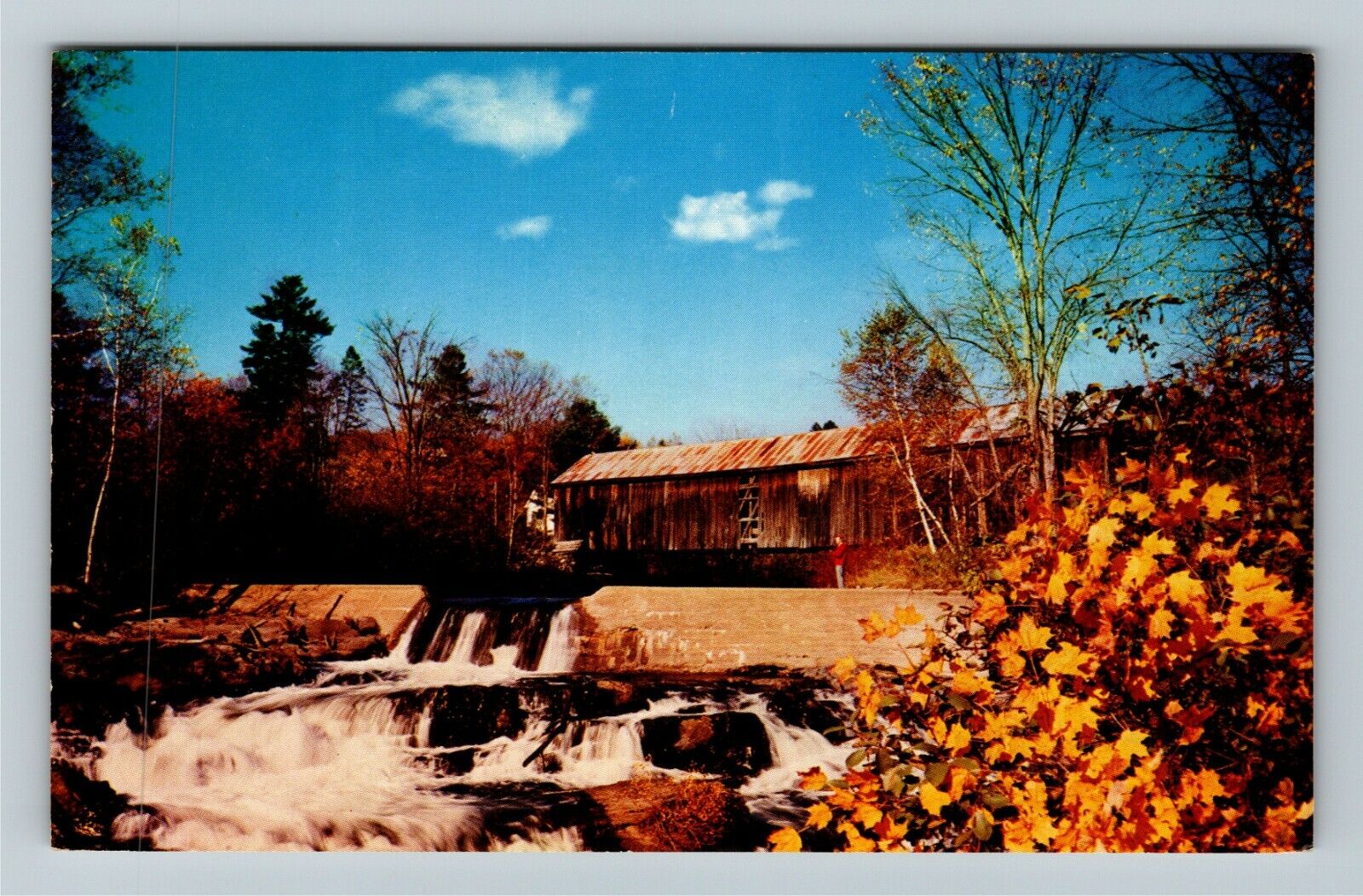 Thetford Center VT-Vermont, Covered Bridge, Water Fall, Vintage Postcard