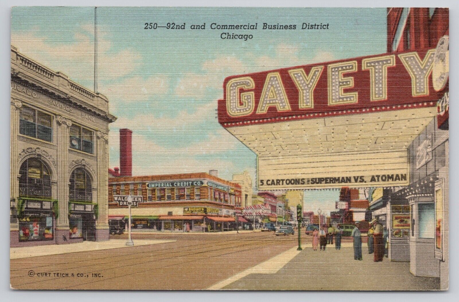 Chicago Illinois IL Gayety Theatre Superman Vs Atoman Business District Postcard