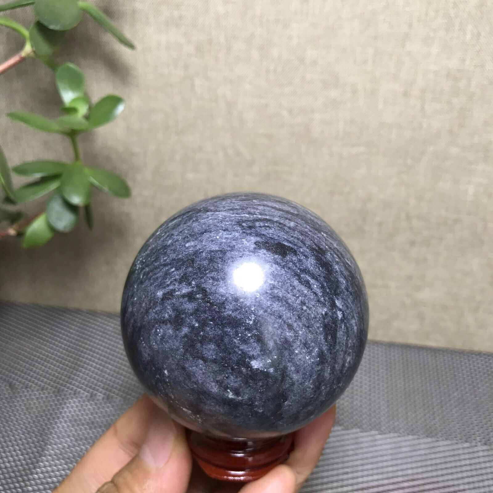 305g Rare Natural polished Black flower jade Semi-precious Ball sphere 59mm 1939