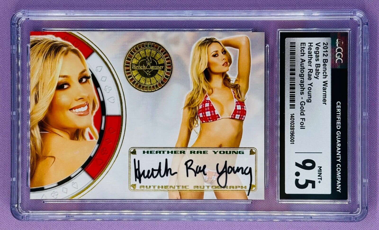 2012 Bench Warmer Vegas Baby Heather Rae Young Gold Foil Auto CGC 9.5 Mint+