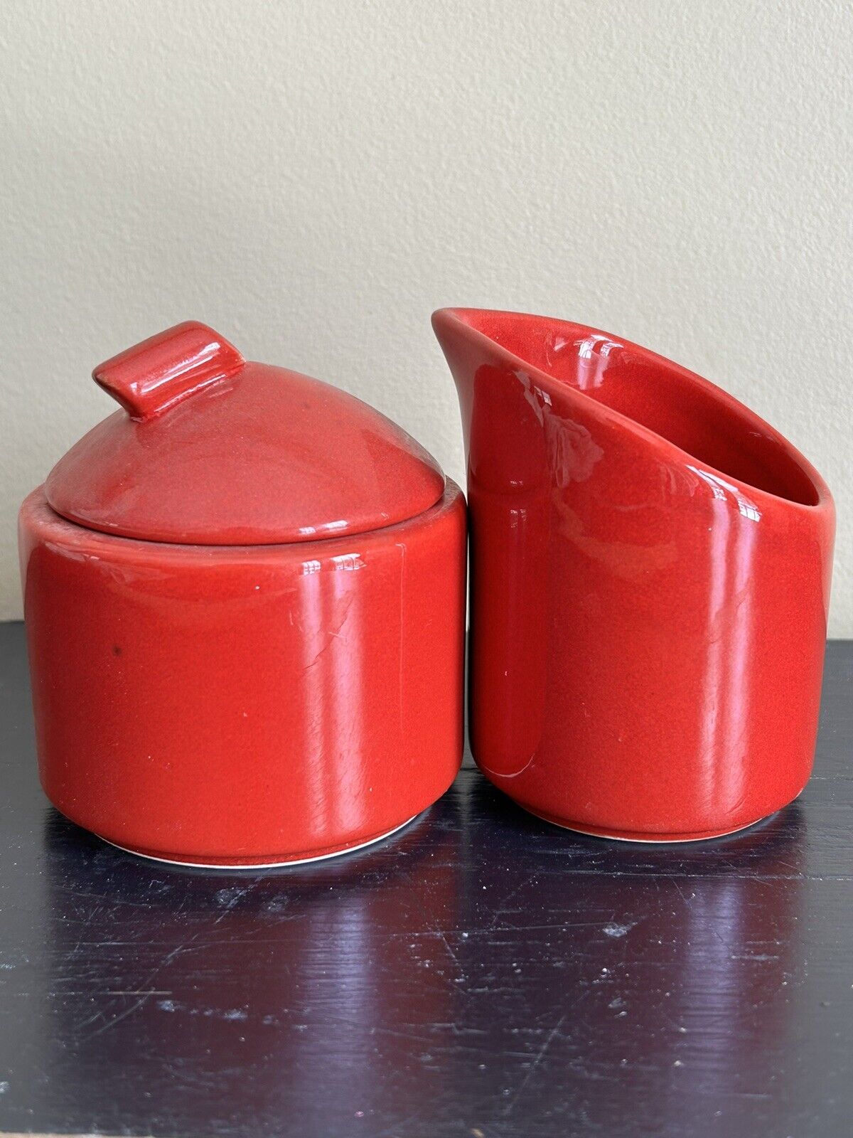 Waechtersbach Spain Creamer & Sugar Bowl Lidded Red Vintage
