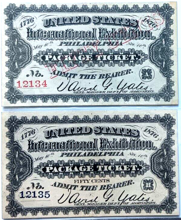 1876 Philadelphia Centennial Exposition Worlds Fair Tickets Consecutive Serial #