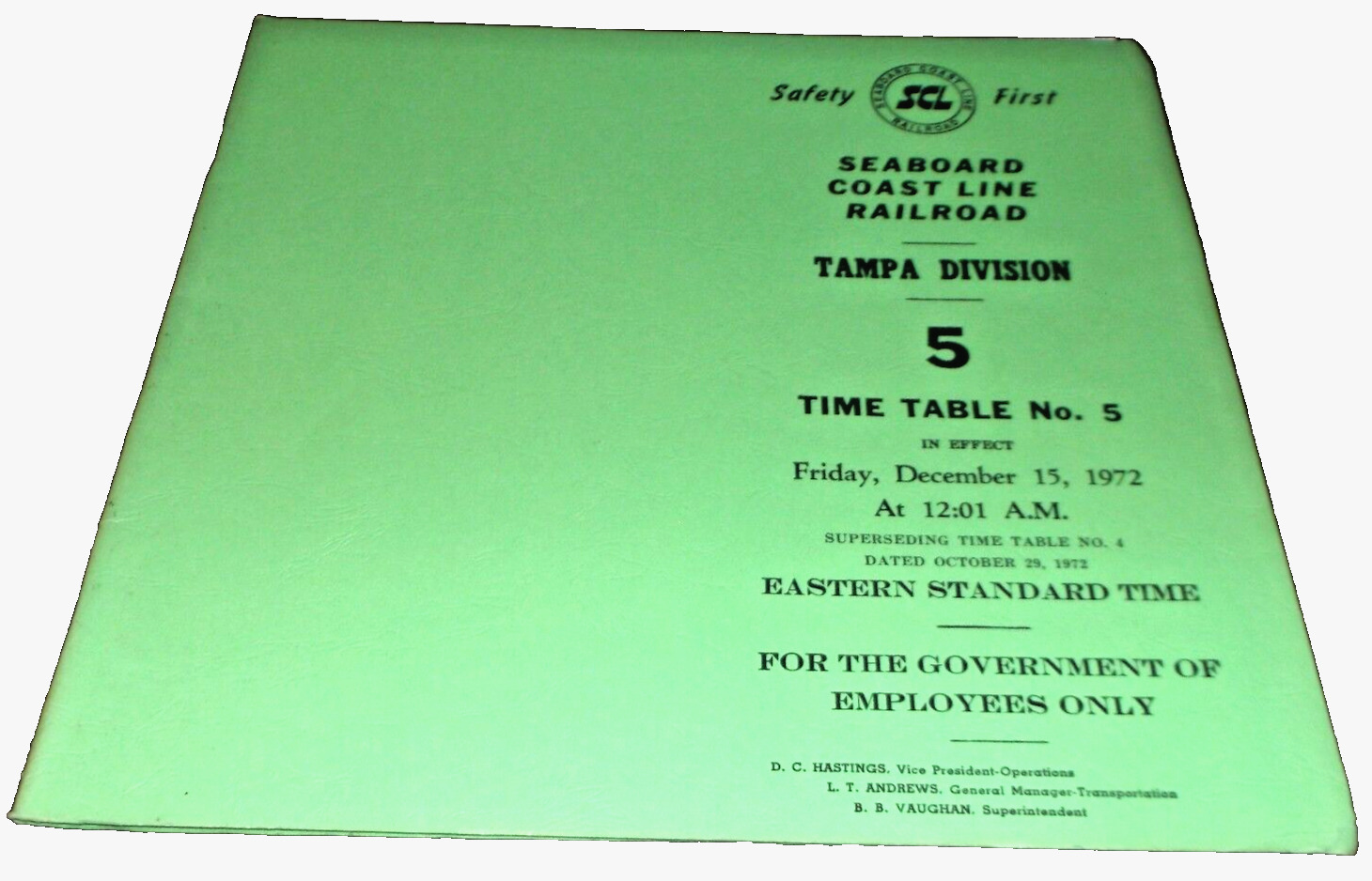 DECEMBER 1972 SCL SEABOARD COAST LINE TAMPA DIVISION EMPLOYEE TIMETABLE #5