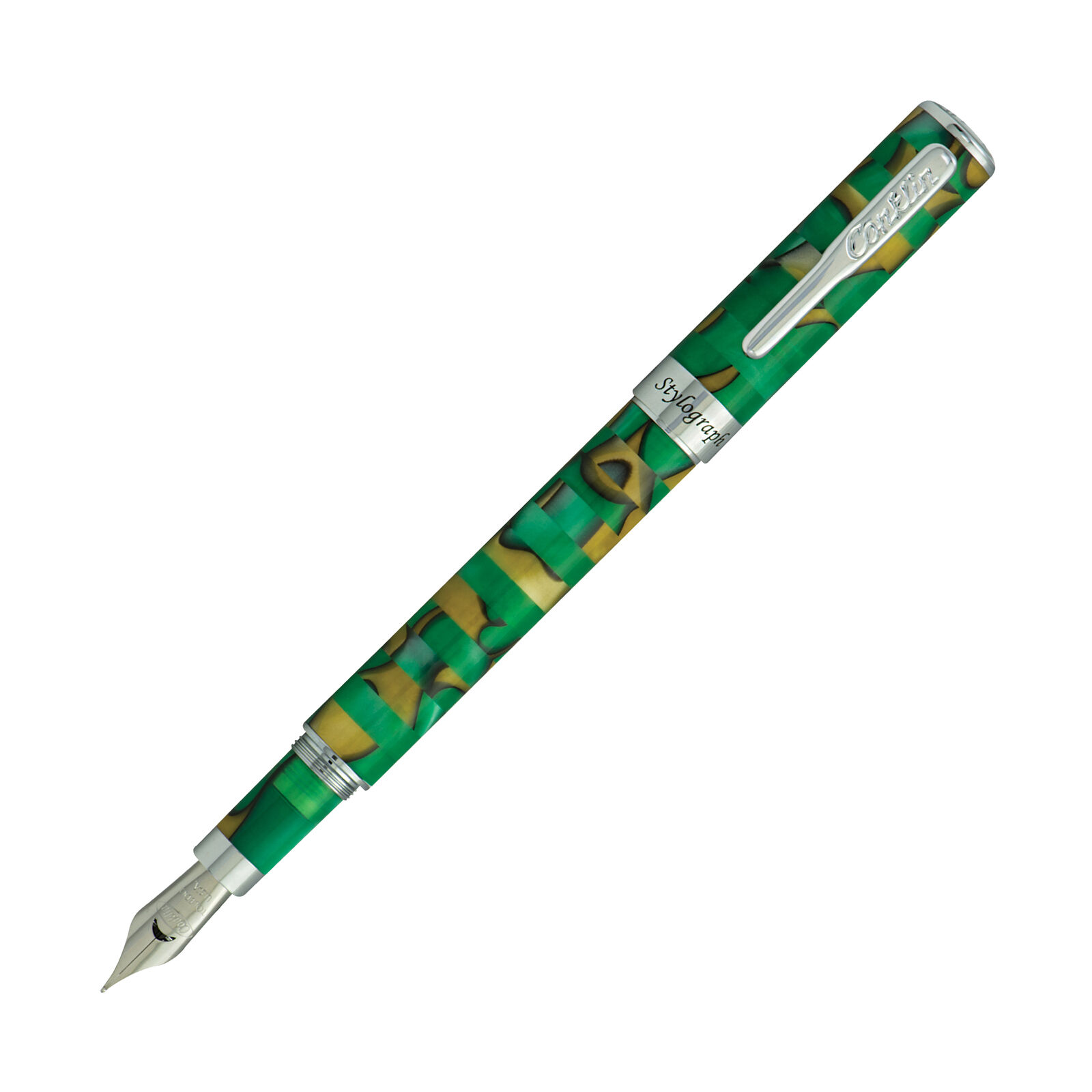 Conklin Stylograph Mosaic Fountain Pen in Green/Brown - Medium Point - NEW