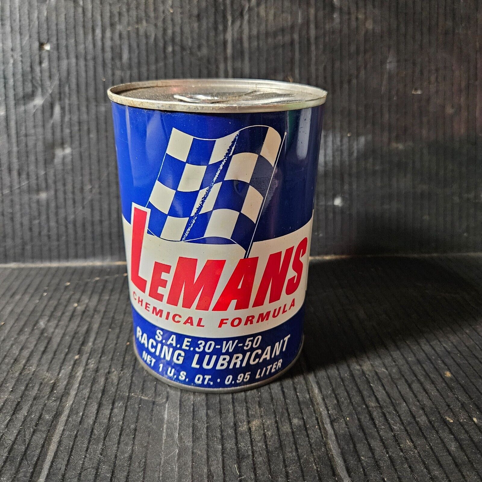 Rare Vintage LEMANS Racing Lubricant OIL CAN full  Quart NOS early synthetic?