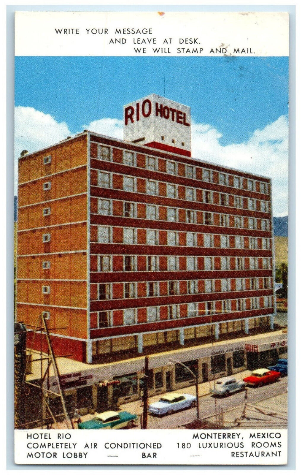 c1910 Motor Lobby Restaurant at Hotel Rio Monterrey Nuevo Leon Mexico Postcard