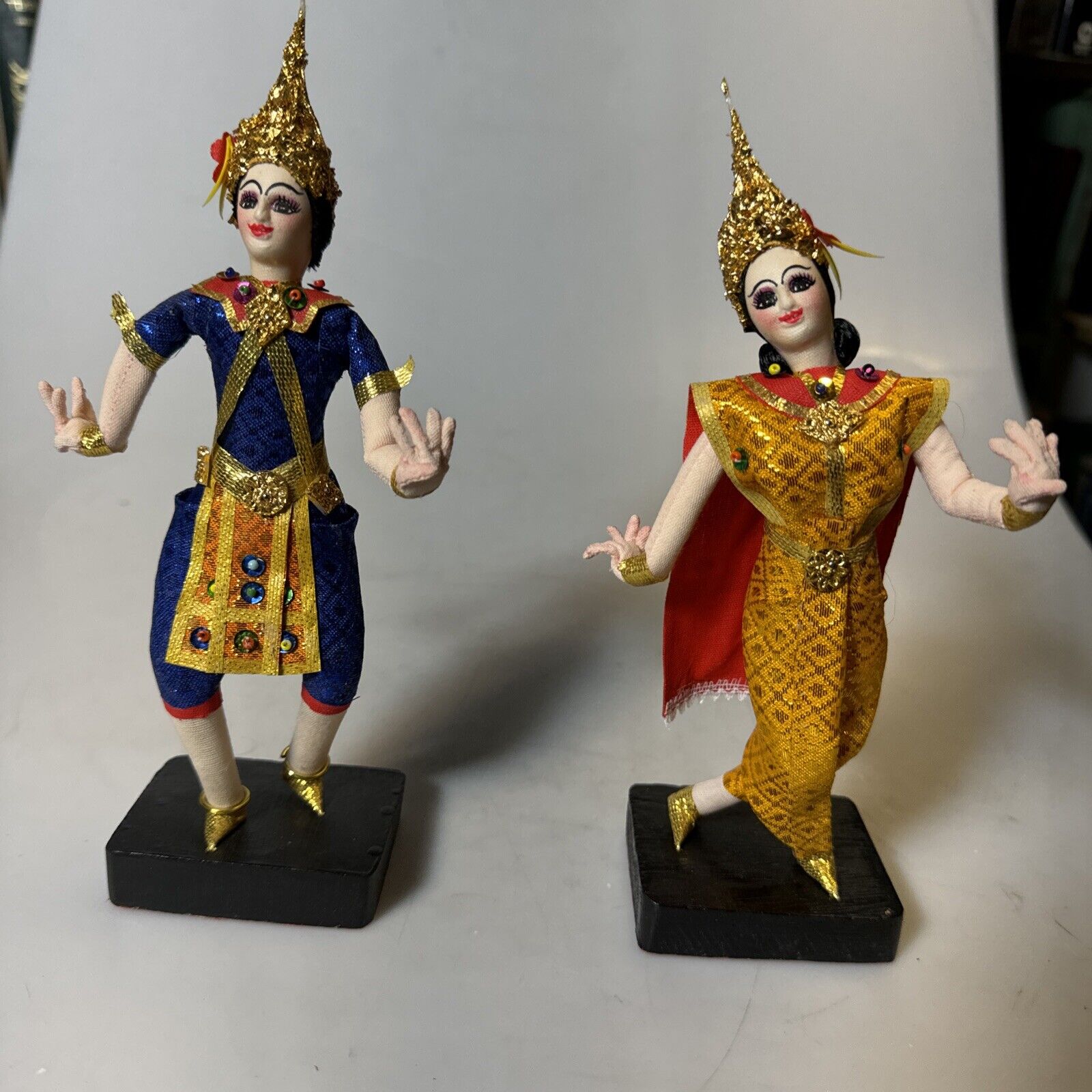2 VTG Asian Thailand Fawn Thai Rama Khon Lakhon Sida Art Folk Dance Doll Figures