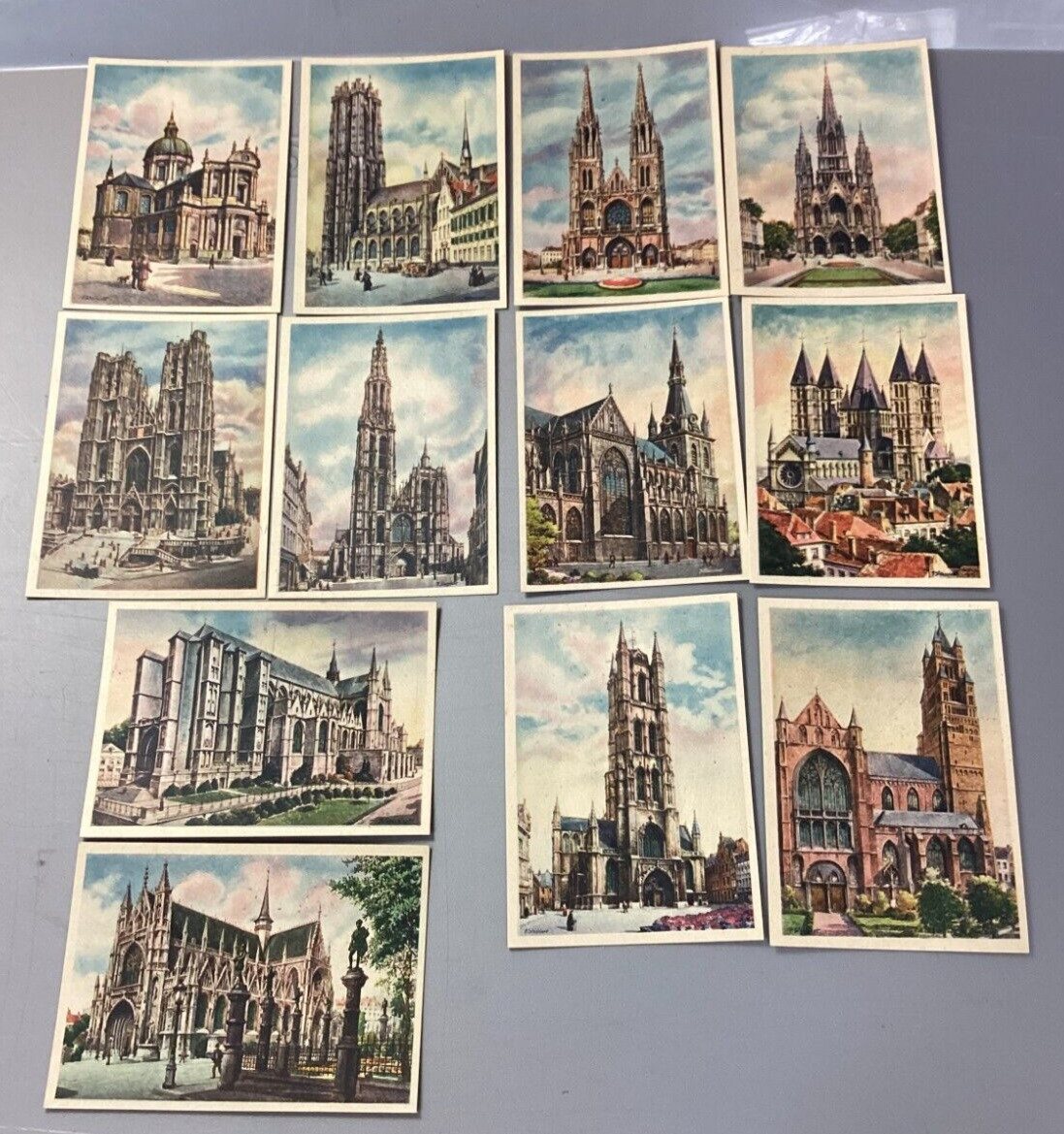 Vintage Set of 12 Snap Color Les Editions D\'art Postcards Brussel Cathedrals