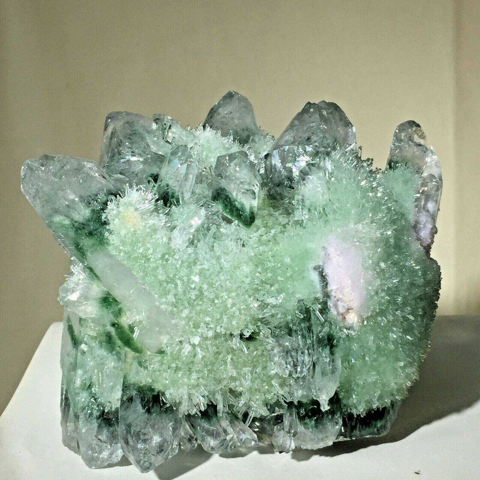 1320g Large Clear Green Phantasm Quartz Crystal Cluster Rough Healing Specimen