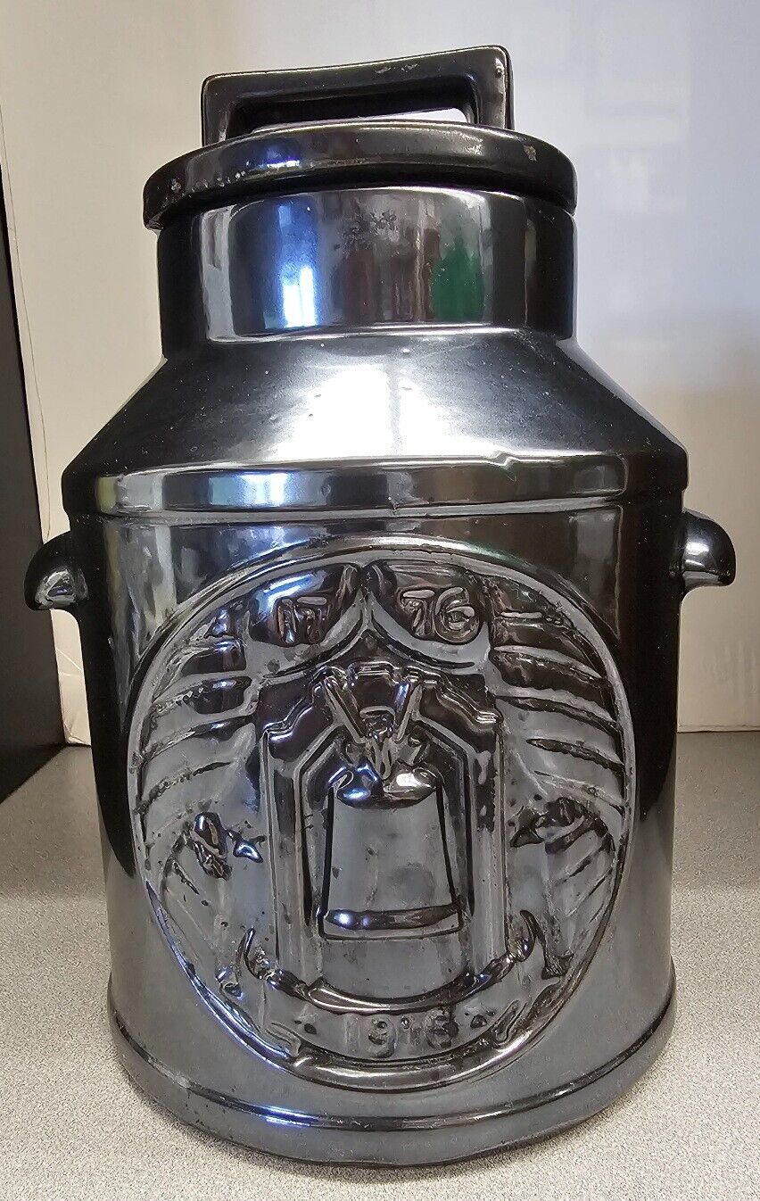 VTG 1970s Ceramic Liberty Bell Cookie Jar Canister Bronze Glaze