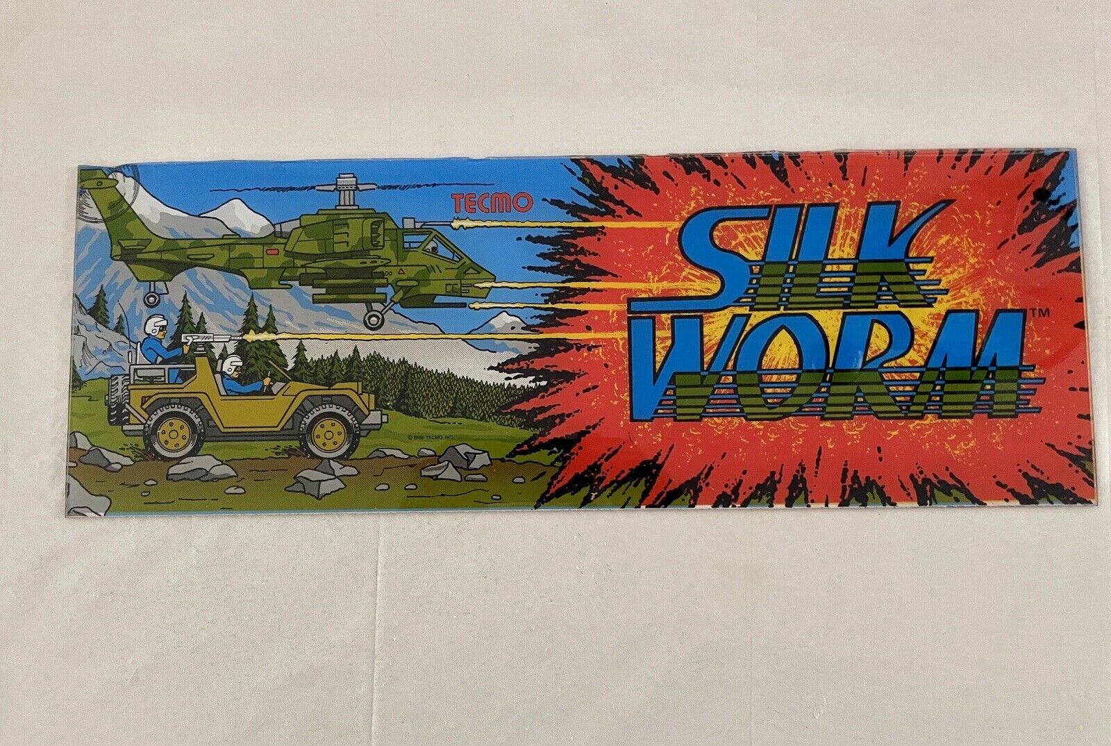 Vintage Silk Worm arcade plexi marquee panel 1980's. - 23” x 8” - Great Graphics