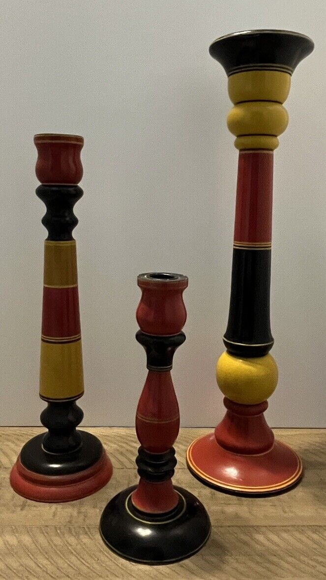 Tozai Home Wood Turned Candlesticks Stands Vintage 10”15\