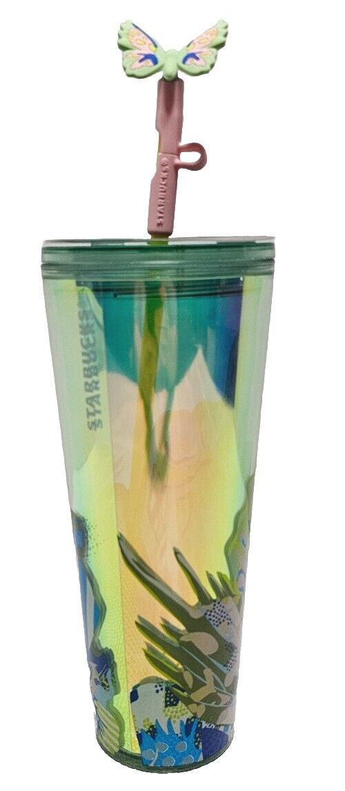 NWT, Starbucks Summer 2024 Iridescent Canna Lily with  Butterfly  Topper 40 oz