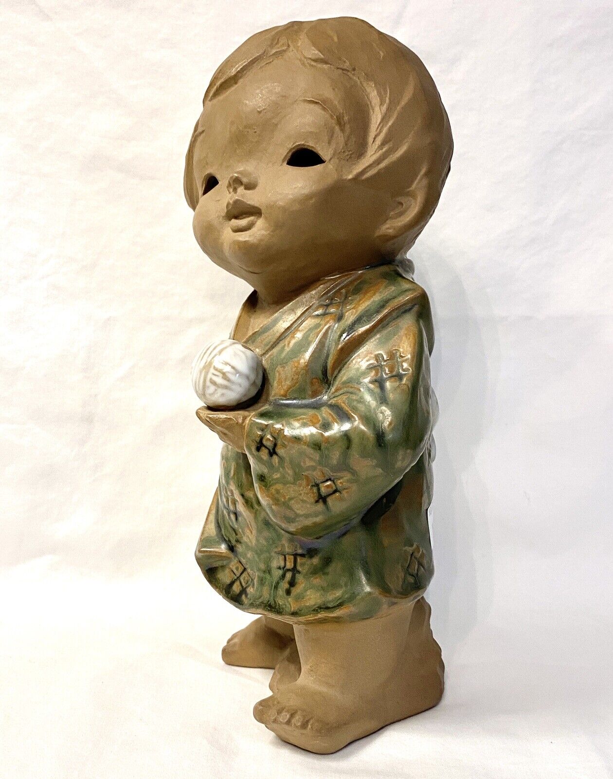 Vintage Japan FOYD Clay Pottery Ceramic Terra Cotta Boy Figurine Hollow Eyes