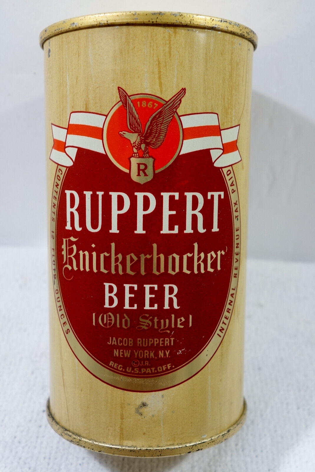 Ruppert Knickerbocker Reg. U.S Pat. Off. Flat Top Beer Can Bottom Opened